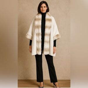 🆕VTG/LUXE by Irina faux fur knit open kimono style coat,satin line,cream color.